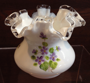 glass fenton snow violets vase yard rare found collector hand decorated louise notable piper artist identification glassware antiquing star go