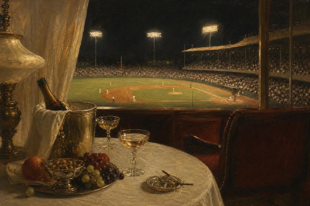 A night baseball game under the lights in a 1960s California stadium (AI-generated image)